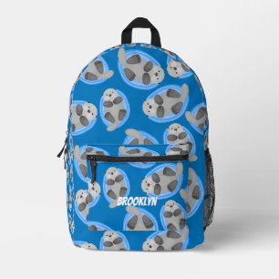 Cute happy sea otter blue cartoon pattern printed backpack