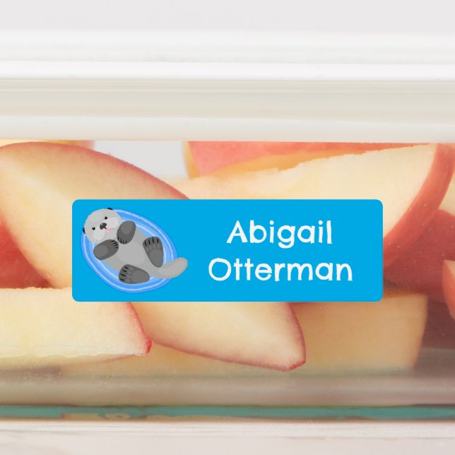 Cute happy sea otter blue cartoon personalised (Affixed)