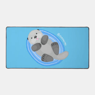 Cute happy sea otter cartoon illustration desk mat