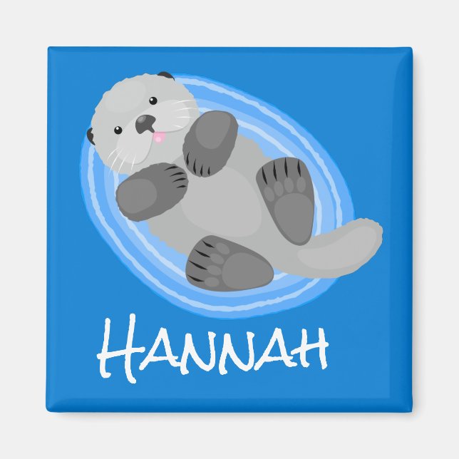 Cute happy sea otter cartoon illustration magnet (Front)