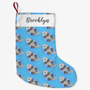 Cute happy sea otter cartoon illustration small christmas stocking