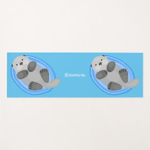 Cute happy sea otter cartoon illustration yoga mat