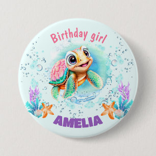 Cute Happy Sea Turtle Colourful 1st Birthday 7.5 Cm Round Badge