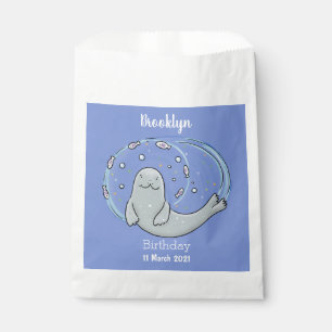 Cute happy seal and fish blue cartoon illustration favour bags