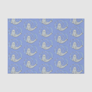 Cute happy seal and fish blue cartoon illustration tissue paper