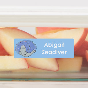 Cute happy seal and fish blue cartoon personalised