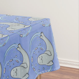 Cute happy seal and fish cartoon illustration tablecloth