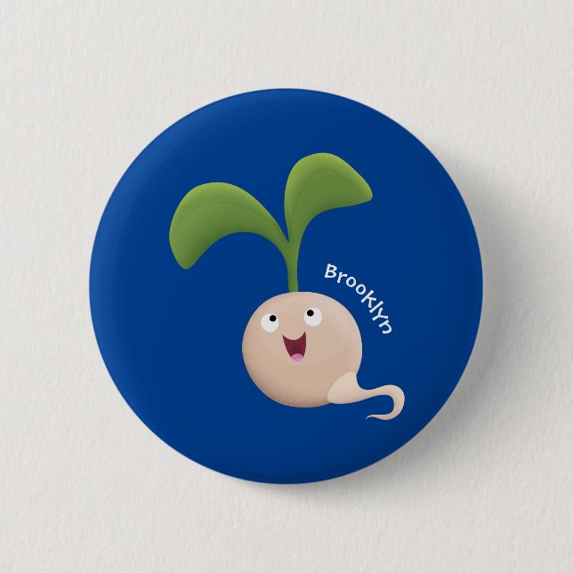 Cute happy seed sprout cartoon illustration  6 cm round badge (Front)