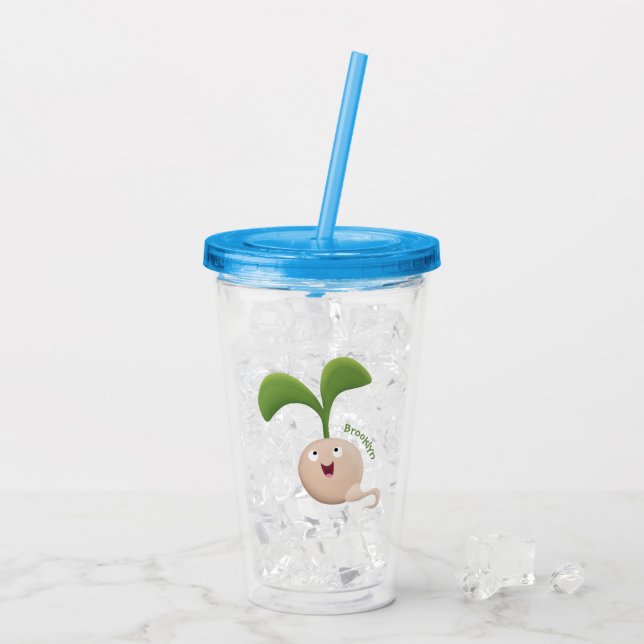 Cute happy seed sprout cartoon illustration acrylic tumbler (Back Ice)