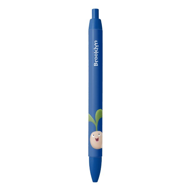 Cute happy seed sprout cartoon illustration black ink pen (Front Vertical)