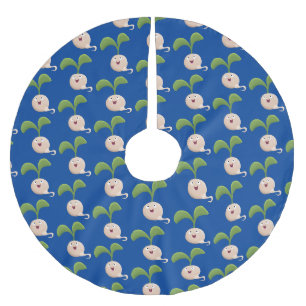 Cute happy seed sprout cartoon illustration brushed polyester tree skirt