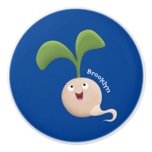 Cute happy seed sprout cartoon illustration ceramic knob