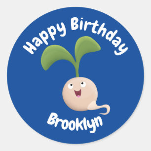 Cute happy seed sprout cartoon illustration classi classic round sticker