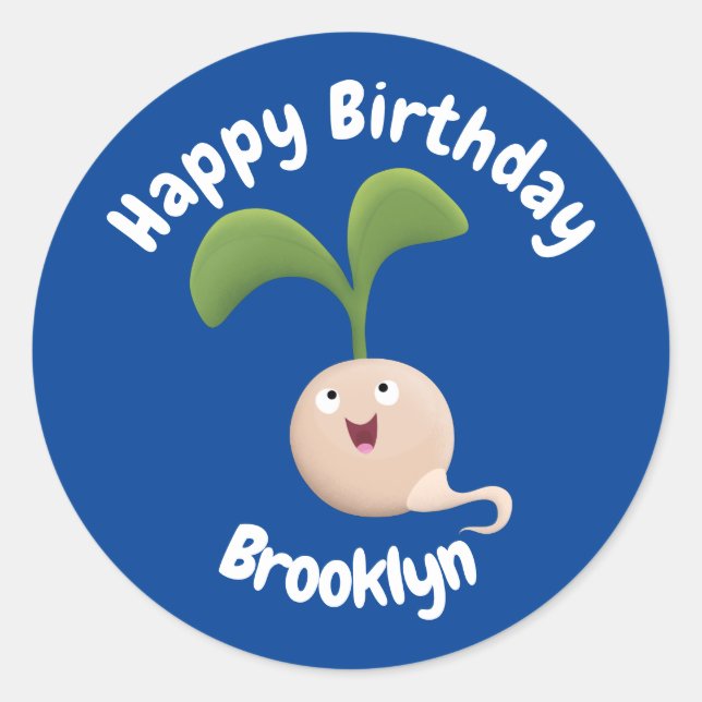 Cute happy seed sprout cartoon illustration classi classic round sticker (Front)