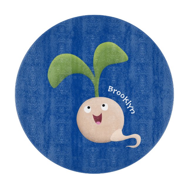 Cute happy seed sprout cartoon illustration cutting board (Front)