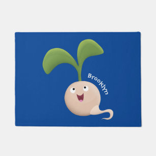 Cute happy seed sprout cartoon illustration doormat