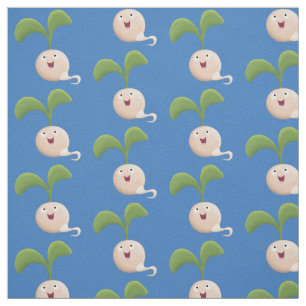 Cute happy seed sprout cartoon illustration fabric