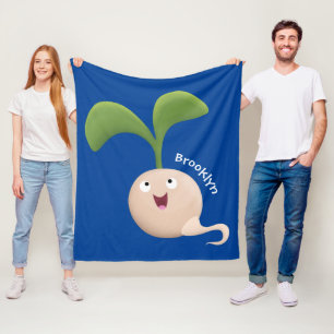 Cute happy seed sprout cartoon illustration fleece blanket