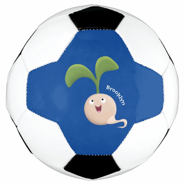 Cute happy seed sprout cartoon illustration football (Front)