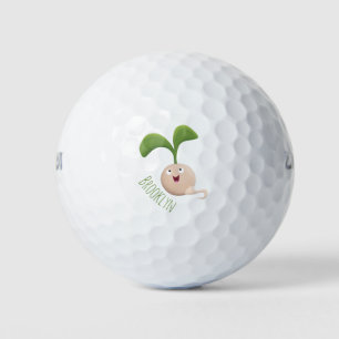 Cute happy seed sprout cartoon illustration  golf balls