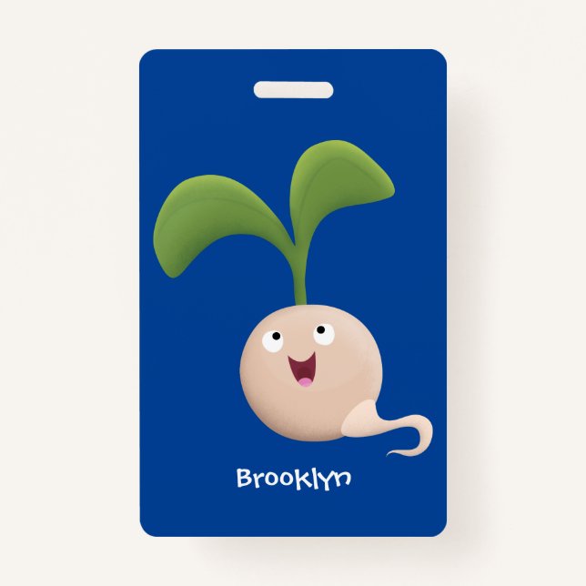 Cute happy seed sprout cartoon illustration ID badge (Front)