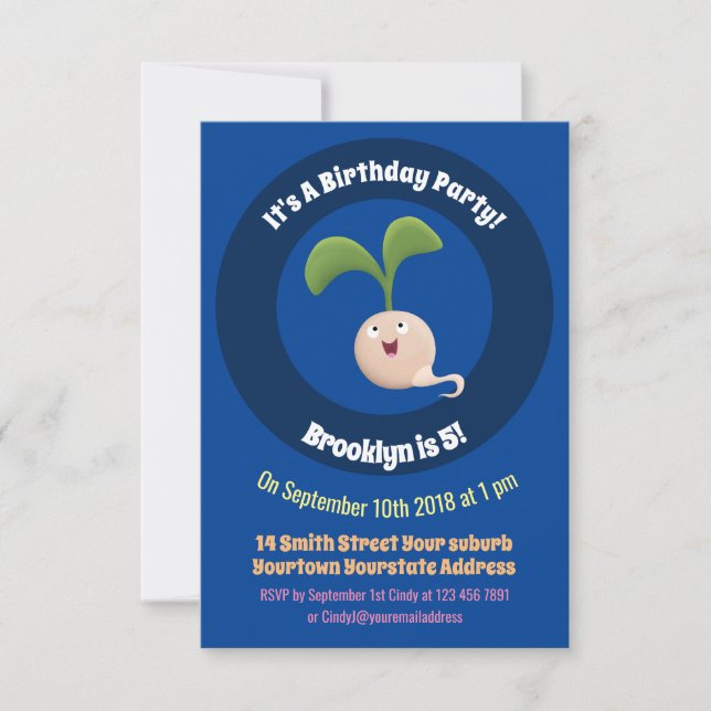 Cute happy seed sprout cartoon illustration invitation (Front)