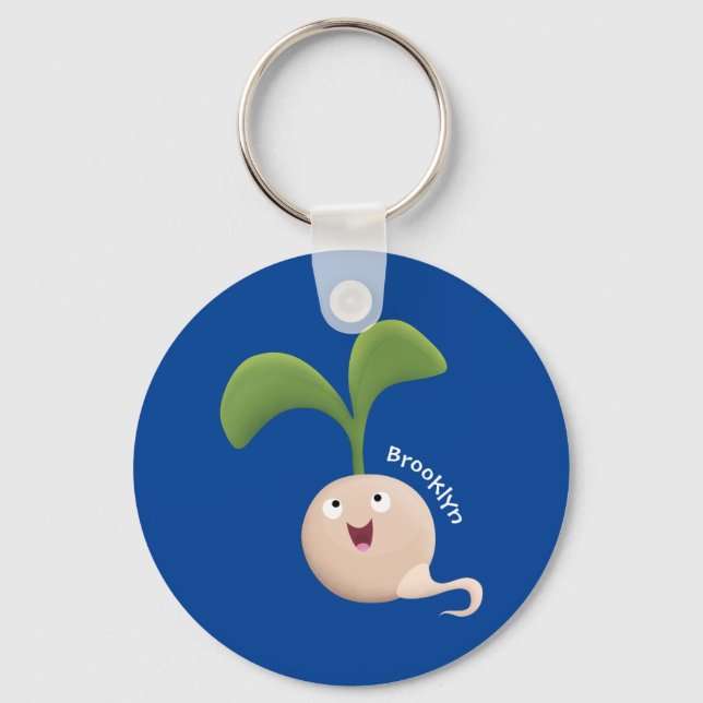 Cute happy seed sprout cartoon illustration key ring (Front)