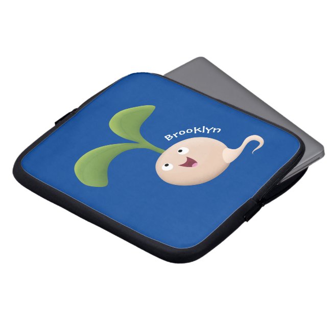 Cute happy seed sprout cartoon illustration laptop sleeve (Front Top)