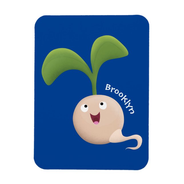 Cute happy seed sprout cartoon illustration magnet (Vertical)