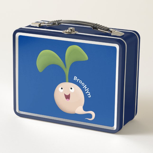 Cute happy seed sprout cartoon illustration metal lunch box (Front)