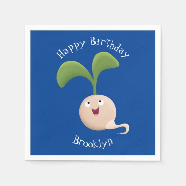 Cute happy seed sprout cartoon illustration napkin (Front)