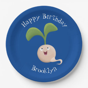 Cute happy seed sprout cartoon illustration paper plate