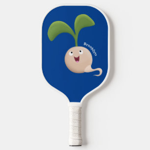 Cute happy seed sprout cartoon illustration pickleball paddle