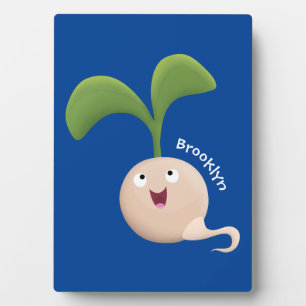 Cute happy seed sprout cartoon illustration plaque
