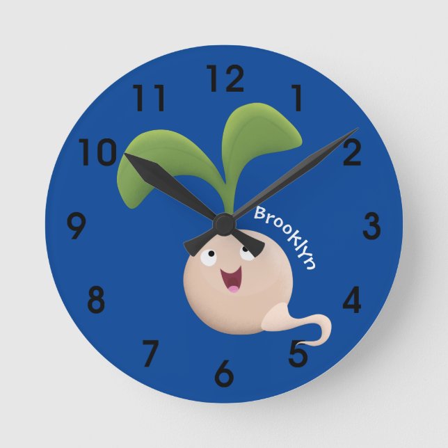 Cute happy seed sprout cartoon illustration round clock (Front)