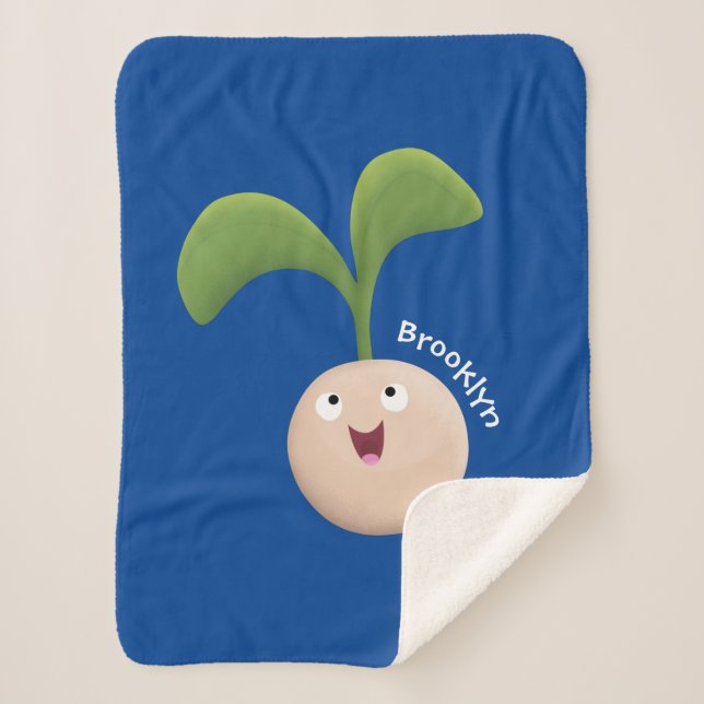 Cute happy seed sprout cartoon illustration sherpa blanket (Front)