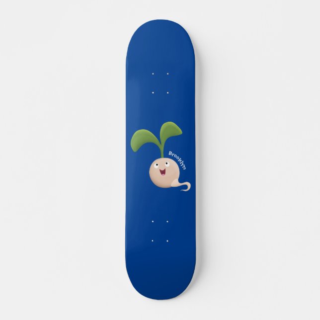 Cute happy seed sprout cartoon illustration skateboard (Front)