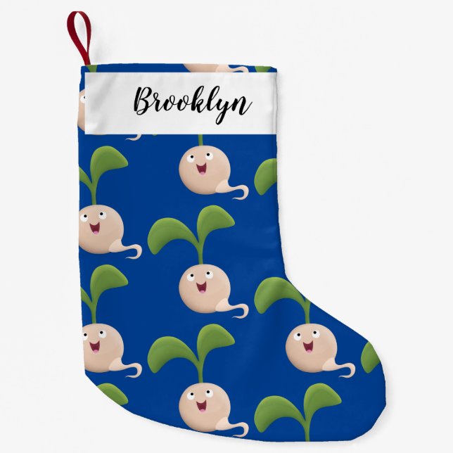 Cute happy seed sprout cartoon illustration small christmas stocking (Front)
