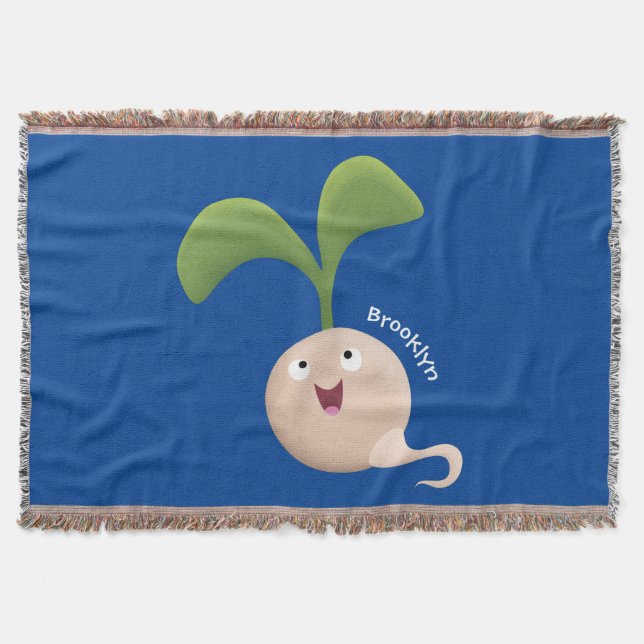 Cute happy seed sprout cartoon illustration  throw blanket (Front)