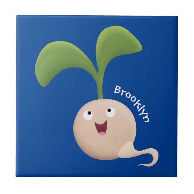 Cute happy seed sprout cartoon illustration tile (Front)