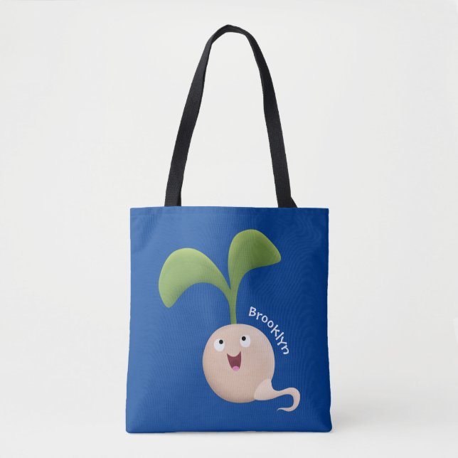 Cute happy seed sprout cartoon illustration tote bag (Front)