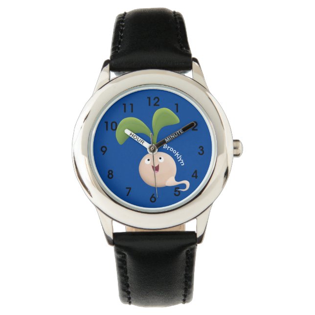 Cute happy seed sprout cartoon illustration watch (Front)
