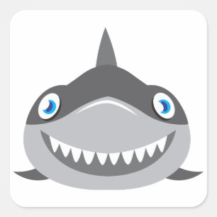 cute happy shark face square sticker