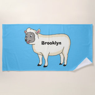 Cute happy sheep cartoon illustration beach towel