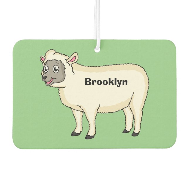 Cute happy sheep cartoon illustration car air freshener (Front)