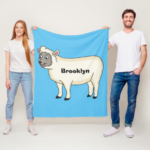 Cute happy sheep cartoon illustration fleece blanket