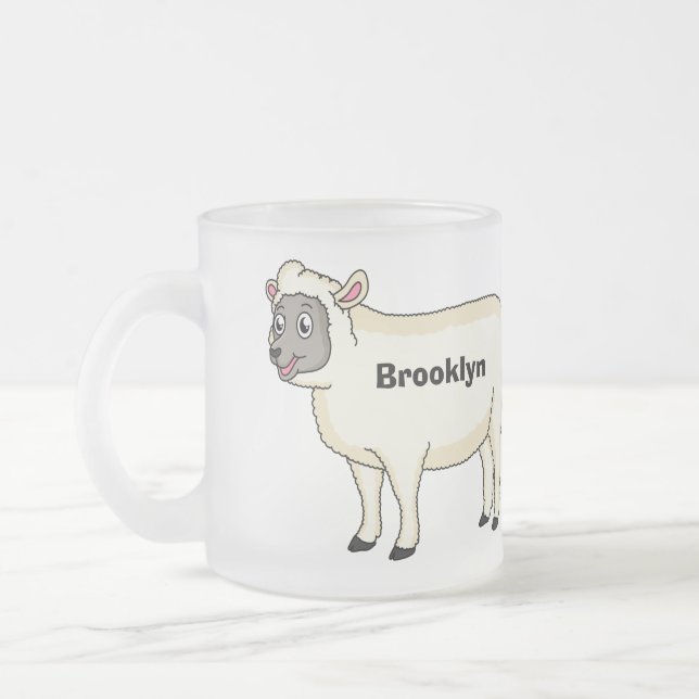 Cute happy sheep cartoon illustration frosted glass coffee mug (Left)