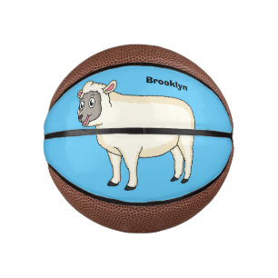 Cute happy sheep cartoon illustration  mini basketball
