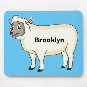 Cute happy sheep cartoon illustration mouse mat