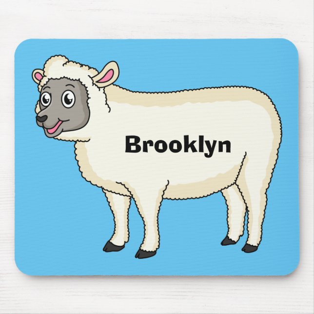 Cute happy sheep cartoon illustration mouse mat (Front)